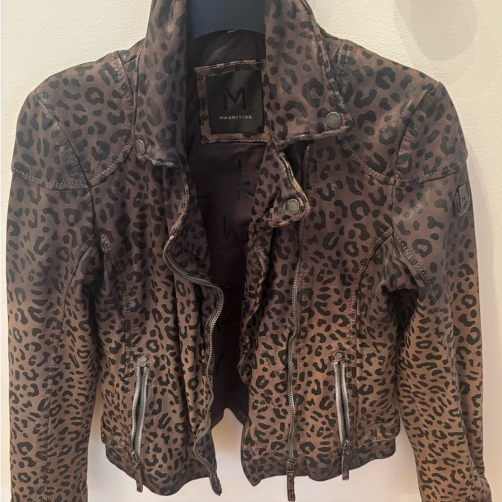 Mauritius Brown Leopard Print Leather Jacket